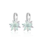 Fashion And Elegant Flower Earrings With Light Blue Cubic Zirconia Silver - One Size
