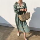 Lace-trim Floral Chiffon Dress Blue Green - One Size