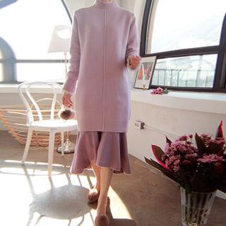 Mock-neck Seam-front Knit Dress