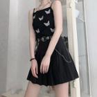 Butterfly Print Camisole Top / Pleated Mini A-line Skirt / Belt / Set