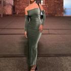 Long-sleeve Off Shoulder Sheath Evening Gown