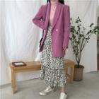 Button Blazer / Turtleneck Long-sleeve Top / Midi Layered Skirt