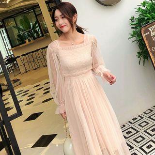 Long-sleeve Midi A-line Dress + Slipdress