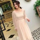 Long-sleeve Midi A-line Dress + Slipdress