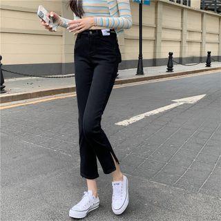 High-waist Straight-leg Split Jeans