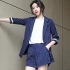 Elbow-sleeve Pinstriped Blazer / Cropped Pants / Shorts / T-shirt / Set
