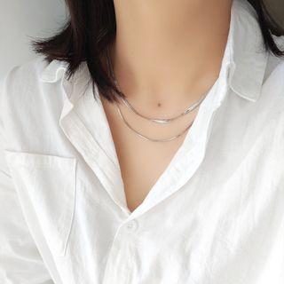 Layered Alloy Necklace Steel Silver - One Size