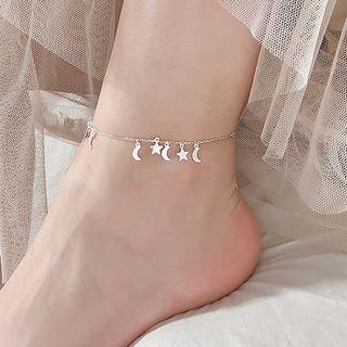 925 Sterling Silver Moon & Star Anklet As Shown In Figure - One Size
