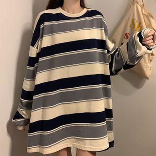 Long-sleeve Stripe Oversize Sweatshirt