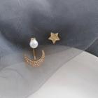 Non-matching Rhinestone Moon & Star Faux Pearl Earring 1 Pair - Stud Earrings - Gold - One Size