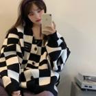 Checkerboard Knit Jacket Checkerboard - Black & White - One Size