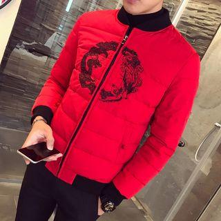 Dragon Embroidered Padded Zip Jacket
