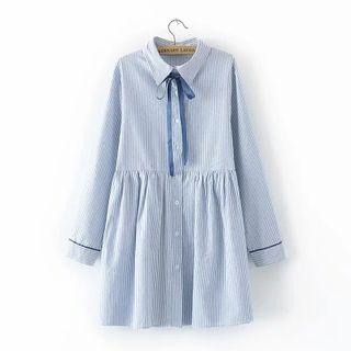 Long-sleeve Striped A-line Shirt Dress