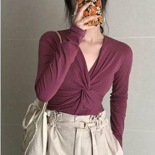 V-neck Long-sleeve T-shirt Purple - One Size