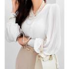 Balloon-sleeve Crystal-pleat Cardigan