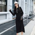 Contrast Trim Long-sleeve Midi Collared Knit Dress