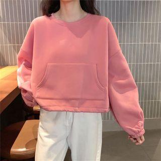 Pocket-detail Drawstring-hem Plain Sweatshirt