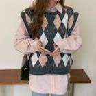 Long-sleeve Plain Shirt / Argyle Sweater Vest