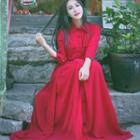3/4-sleeve Pocket-accent Maxi Dress