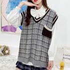 Plaid Knit Vest Gray - One Size