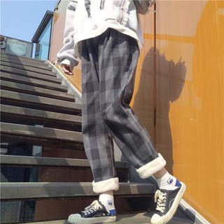 Plaid Straight-cut Pants Gingham - Black - One Size