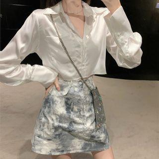 Cropped Shirt / Printed Mini A-line Skirt