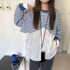 Mock Two-piece Long-sleeve Striped Panel Shirt