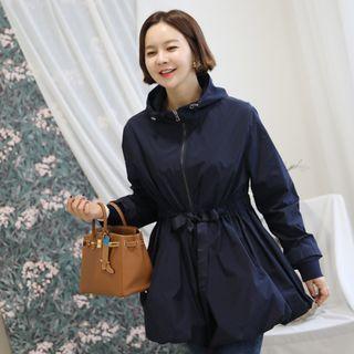 Drawstring-waist Hooded Zip-up Jacket
