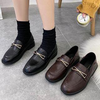 Faux Leather Metal Bar Loafers