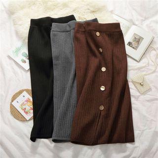 Plain Buttoned Slit Skirt