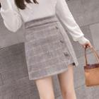 Plaid Button Accent Mini A-line Skirt
