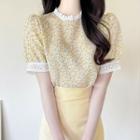 Puff-sleeve Floral Seersucker Blouse