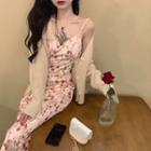 Velvet Floral Sleeveless Dress / Knit Cardigan
