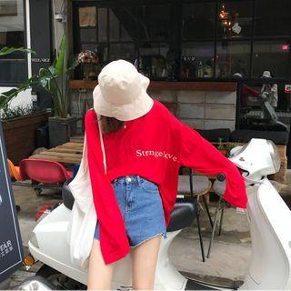 Long-sleeve Lettering Print Sheer T-shirt