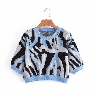 Short-sleeve Printed Knit Crop Top