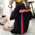 Letter Embroidered Elbow-sleeve T-shirt