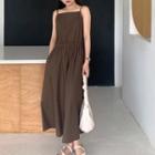 Spaghetti Strap A-line Midi Dress Brown - One Size