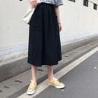 Elastic-waist Plain Midi Skirt