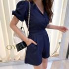 Wrap-front Shirred-sleeve Playsuit