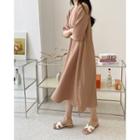 Elbow-sleeve Pleated-back Long Dress