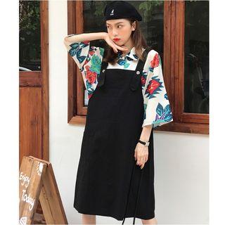 Flower Print 3/4-sleeve Shirt / Jumper Dress