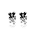 Simple Double Flower Stud Earrings With Austrian Element Crystal Silver - One Size