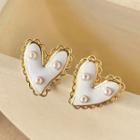 Heart Faux Pearl Alloy Earring 1 Pair - S925 Silver Needle Earrings - White - One Size