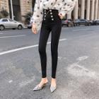 Double-buttoned High-waist Skinny Pants
