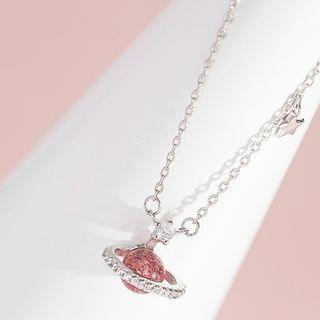 925 Sterling Silver Bead Planet Pendant Necklace As Shown In Figure - One Size