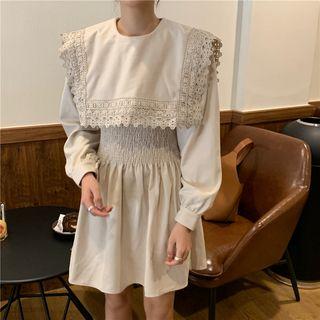 Balloon-sleeve Lace Collar A-line Dress