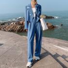 Set: Double-breasted Blazer + High-waist Wide-leg Dress Pants