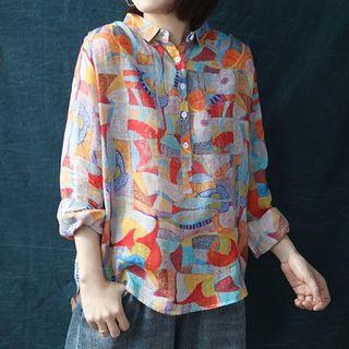 Printed Linen Shirt As Shown In Figure - One Size