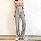 Set: Plaid Cropped Tube Top + High-waist Wide-leg Pants