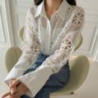 Lace-detail Perforated Sheer Shirt Ivory - One Size